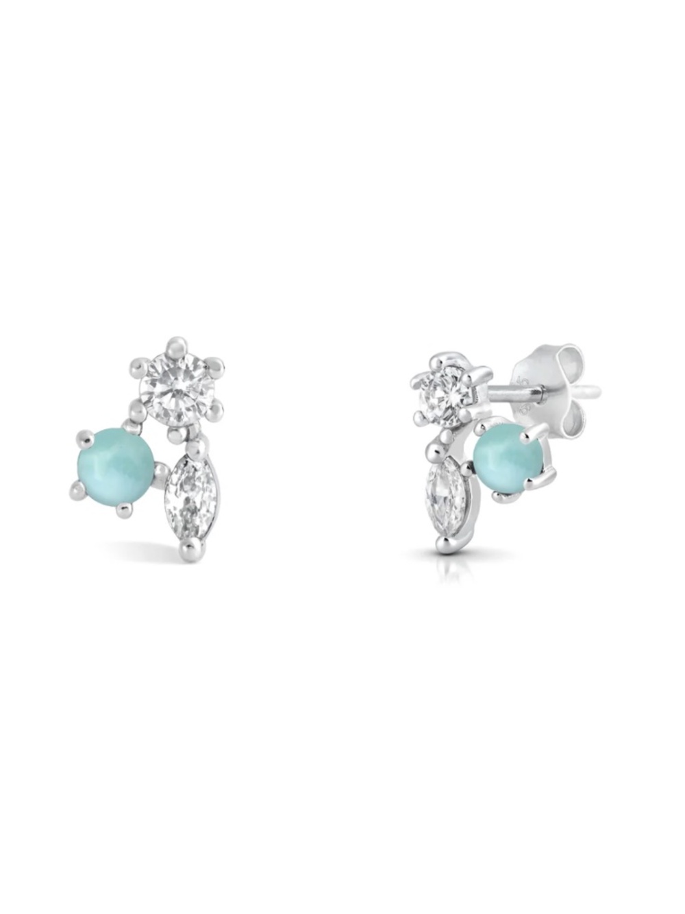 Sterling Silver Larimar & CZ Cluster Stud Earrings 9mm